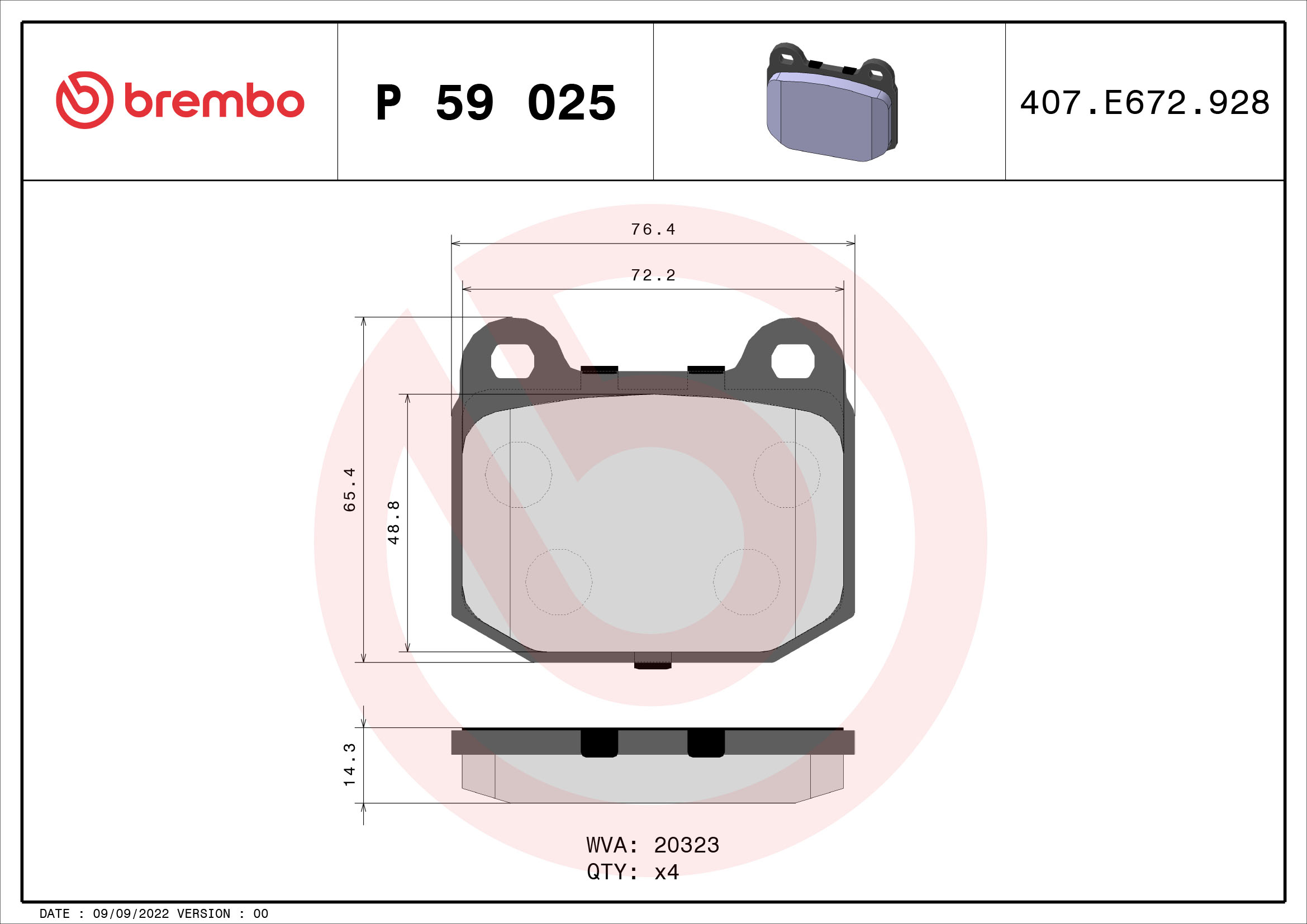 Brake Pad Set, disc brake - P 59 025 BREMBO