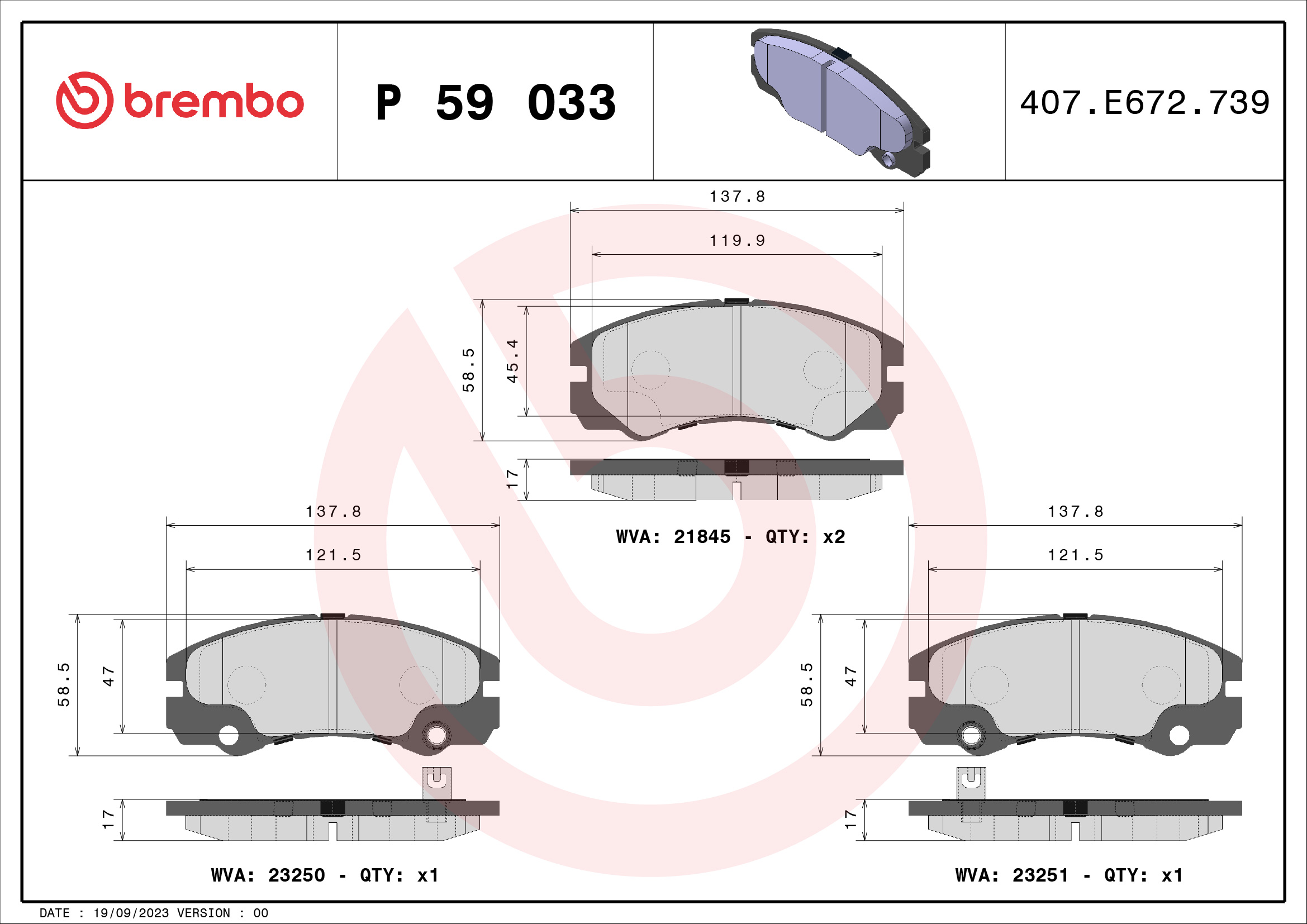 Brake Pad Set, disc brake - P 59 033 BREMBO