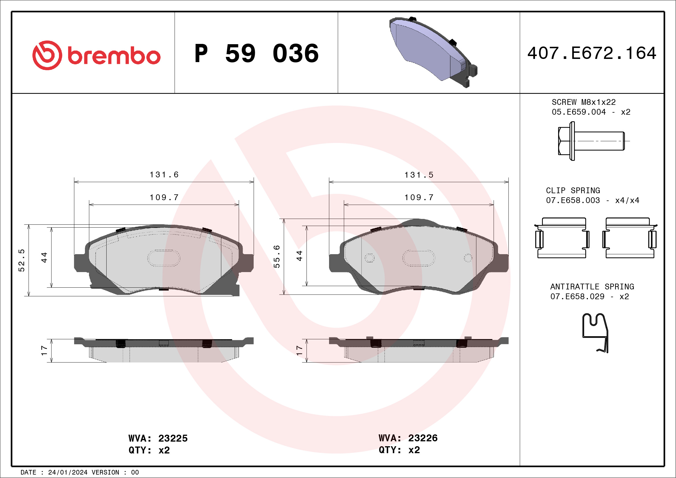 Brake Pad Set, disc brake - P 59 036 BREMBO