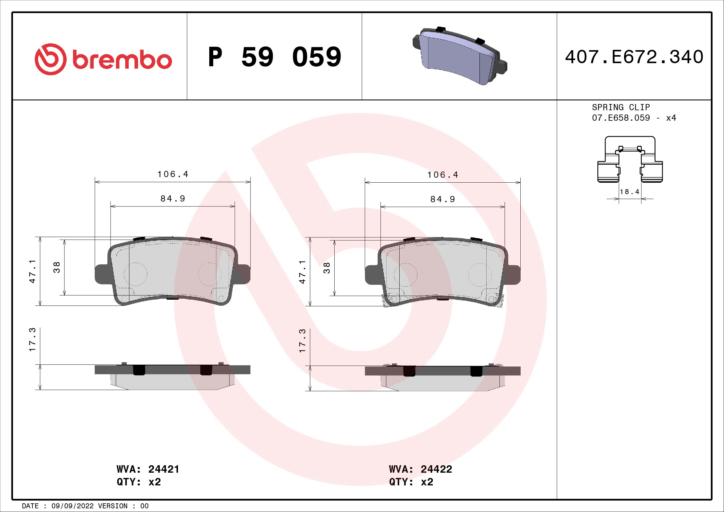 Kit pastiglie freno, Freno a disco - P 59 059 BREMBO