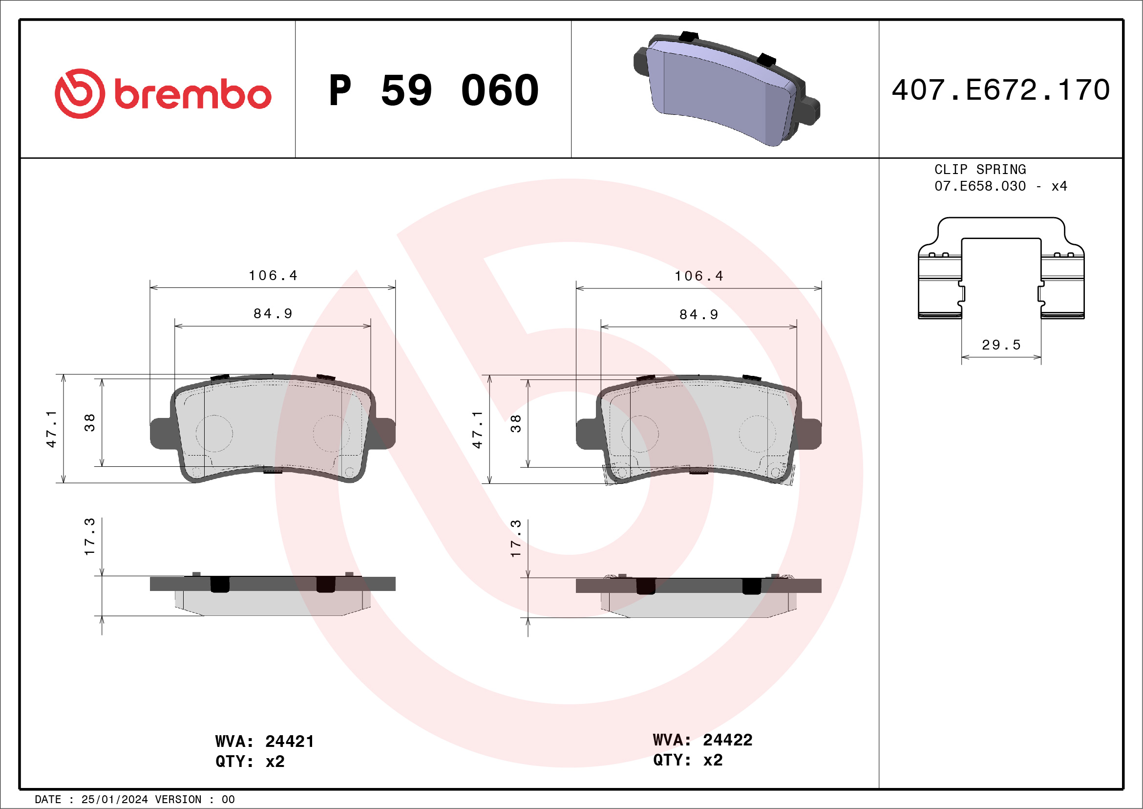 Brake Pad Set, disc brake - P 59 060 BREMBO
