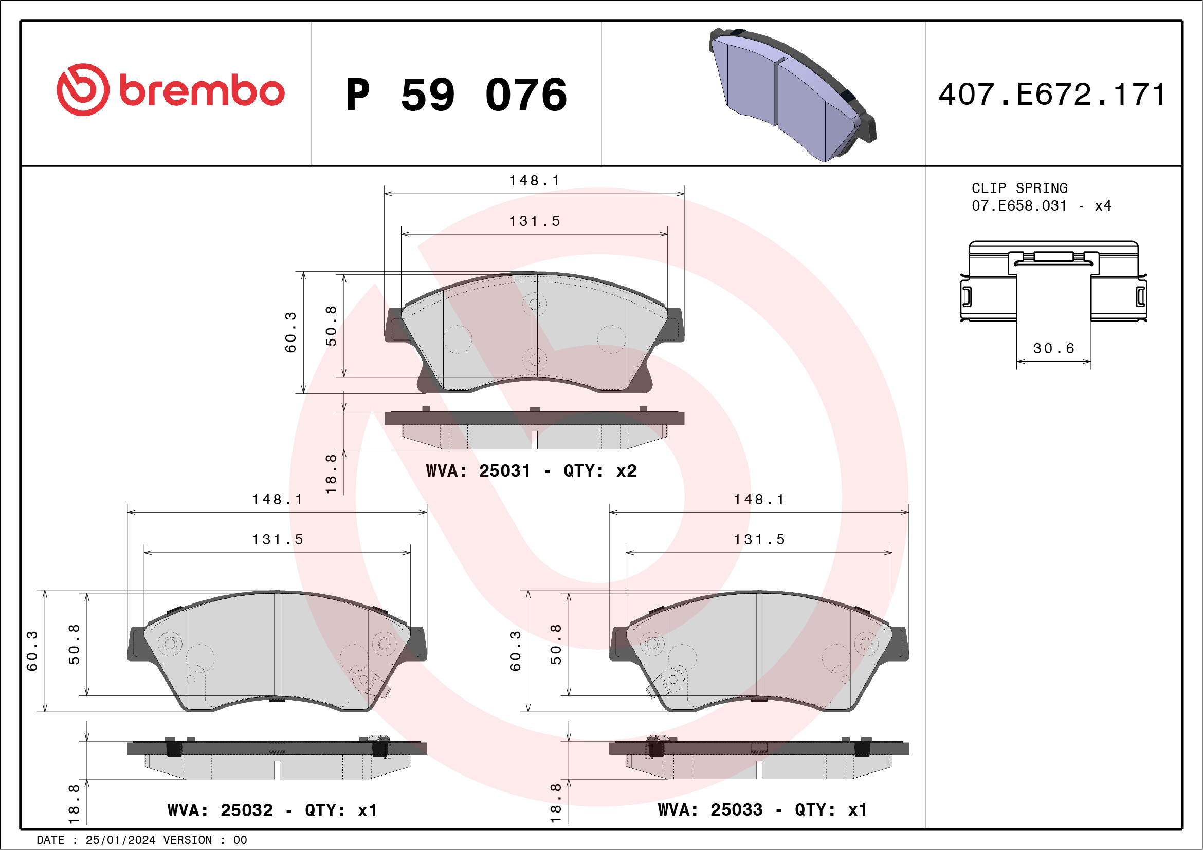 Brake Pad Set, disc brake - P 59 076 BREMBO