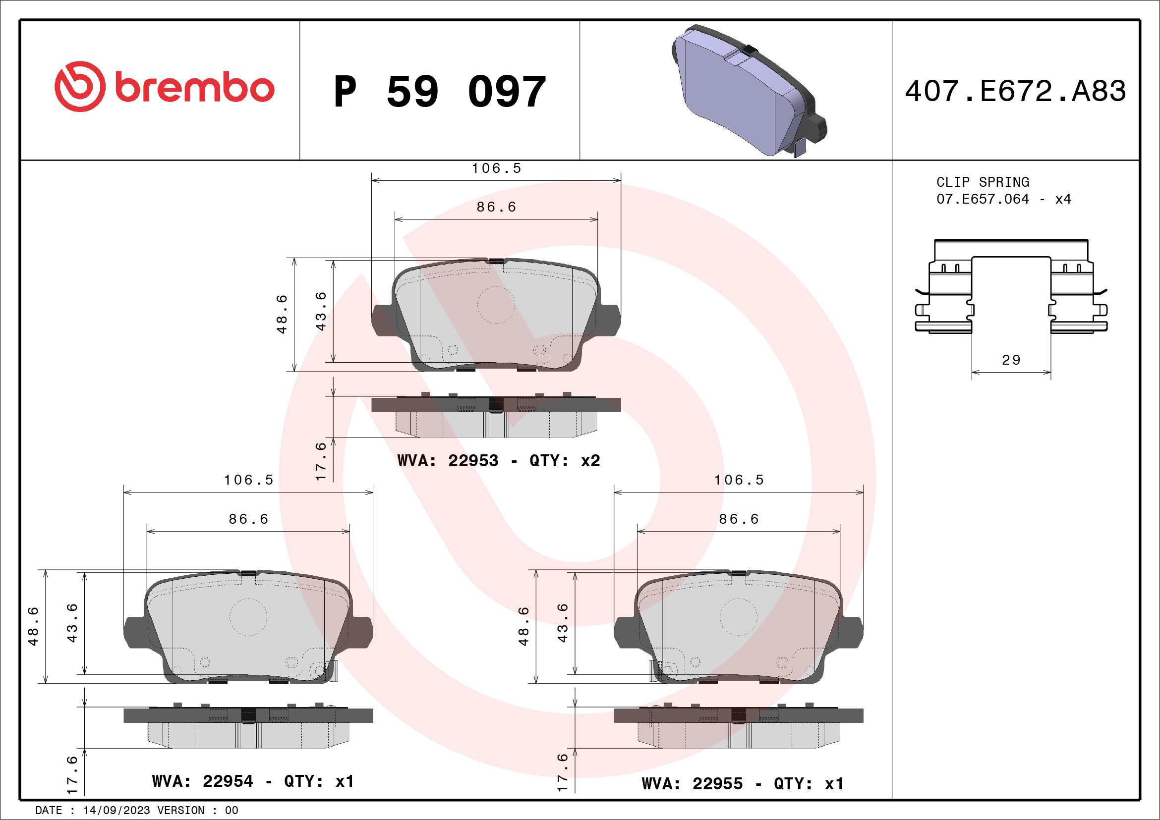 Kit pastiglie freno, Freno a disco - P 59 097 BREMBO