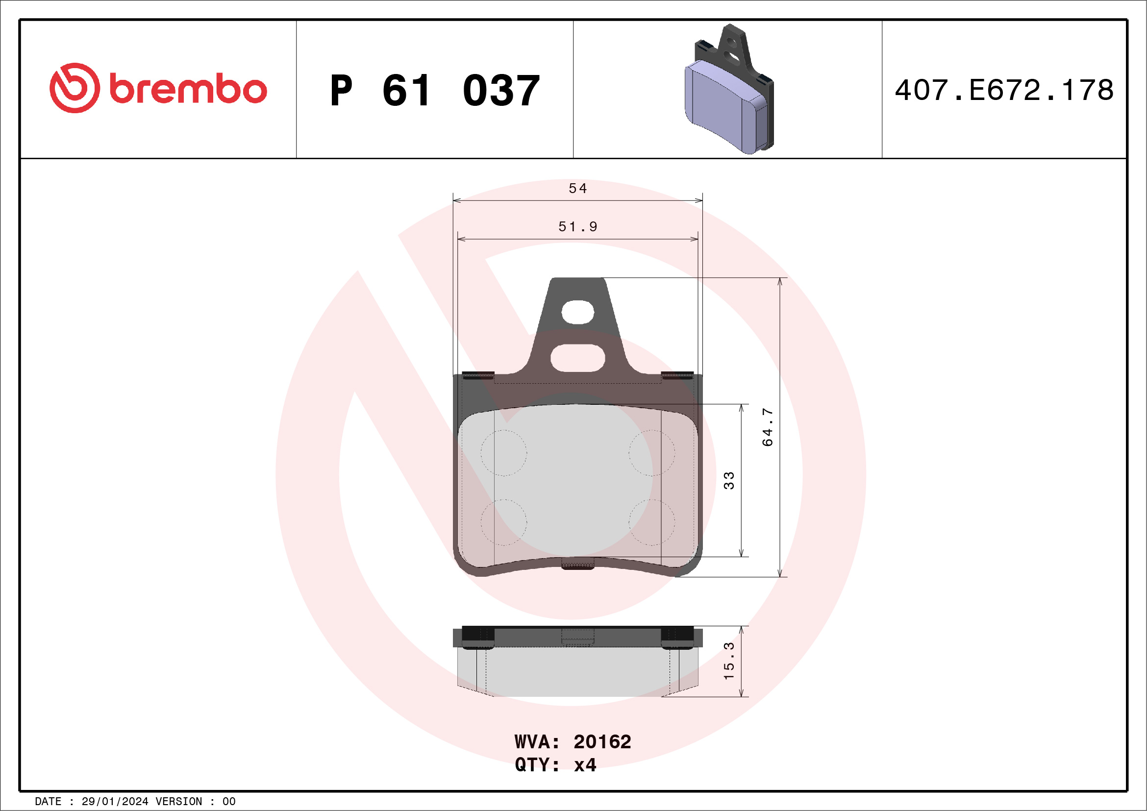 Brake Pad Set, disc brake - P 61 037 BREMBO