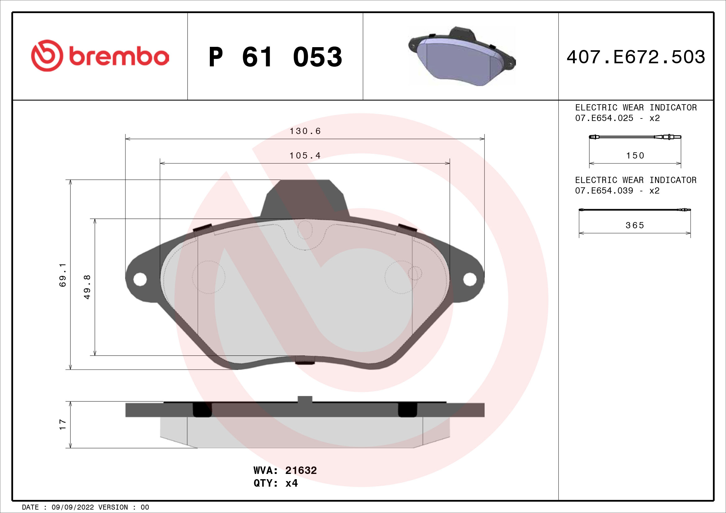 Kit pastiglie freno, Freno a disco - P 61 053 BREMBO