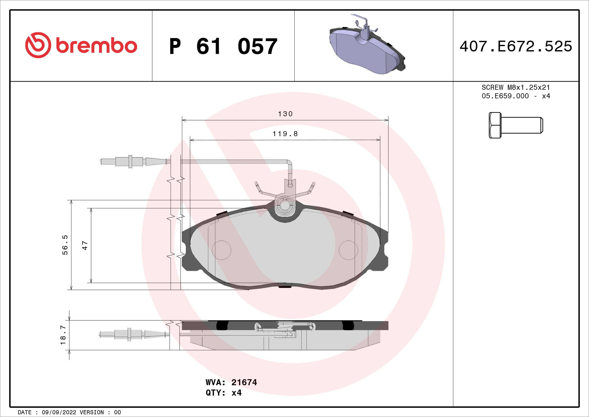 Kit pastiglie freno, Freno a disco - P 61 057 BREMBO