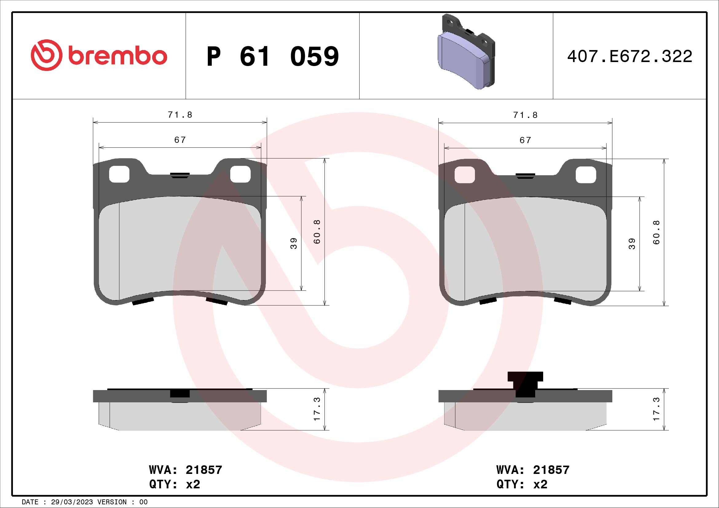 Kit pastiglie freno, Freno a disco - P 61 059 BREMBO