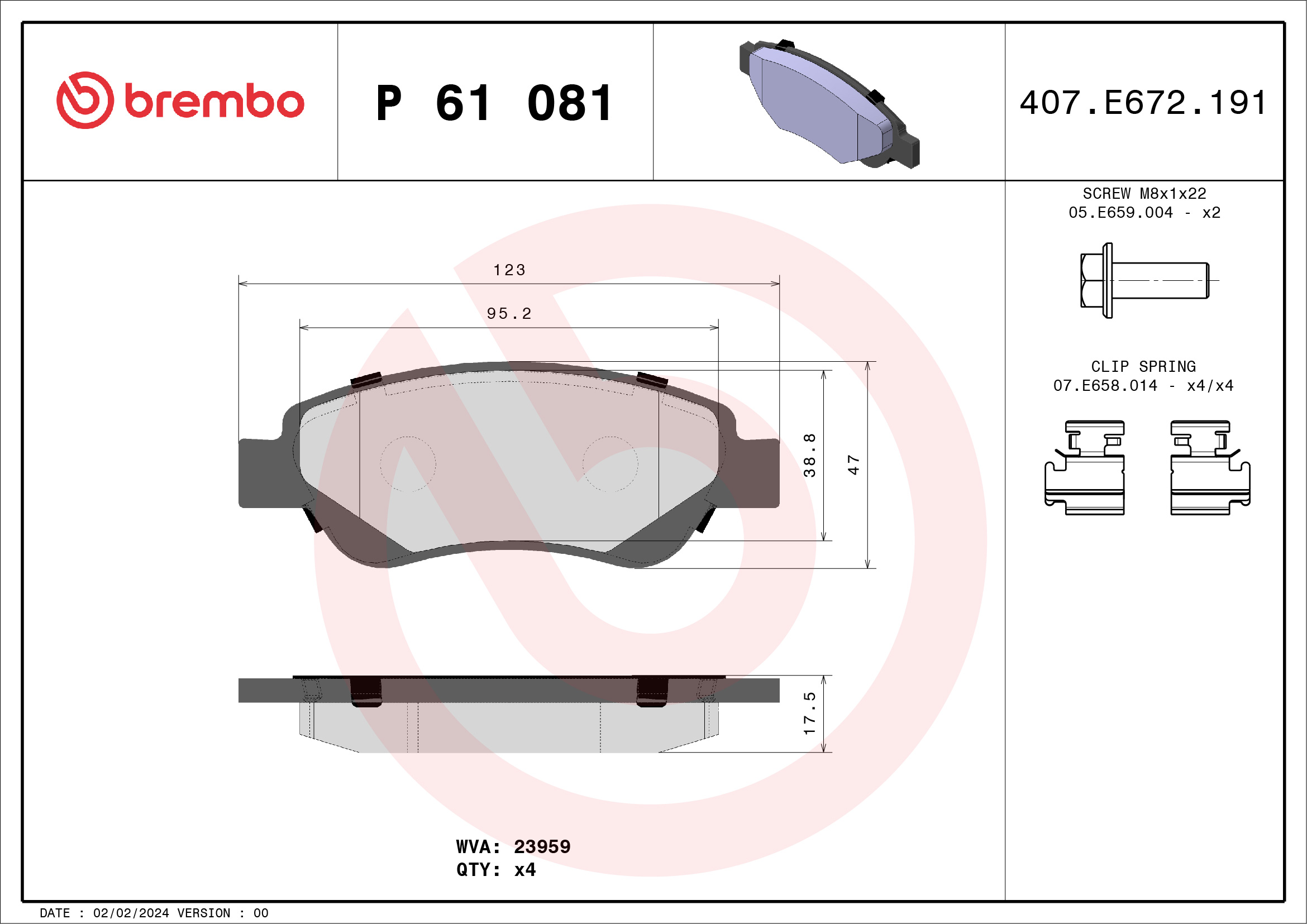 Brake Pad Set, disc brake - P 61 081 BREMBO