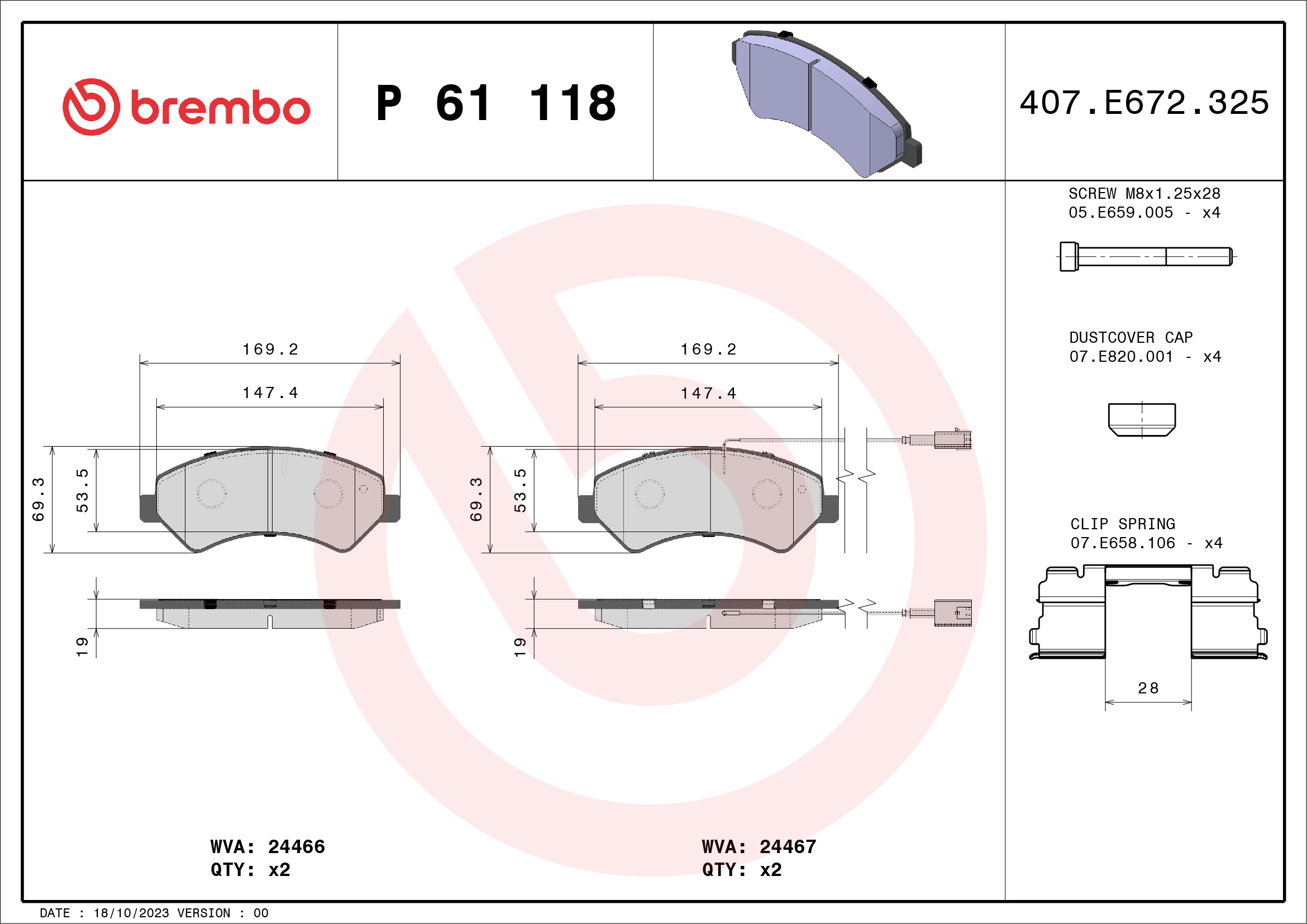 Kit pastiglie freno, Freno a disco - P 61 118 BREMBO