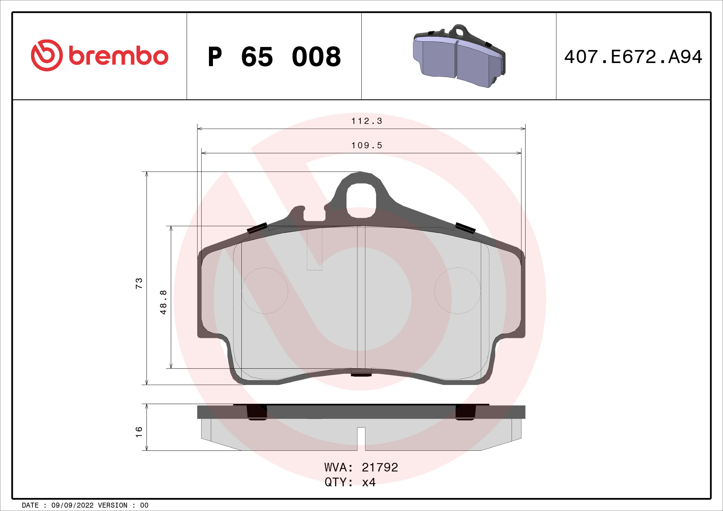 Kit pastiglie freno, Freno a disco - P 65 008 BREMBO