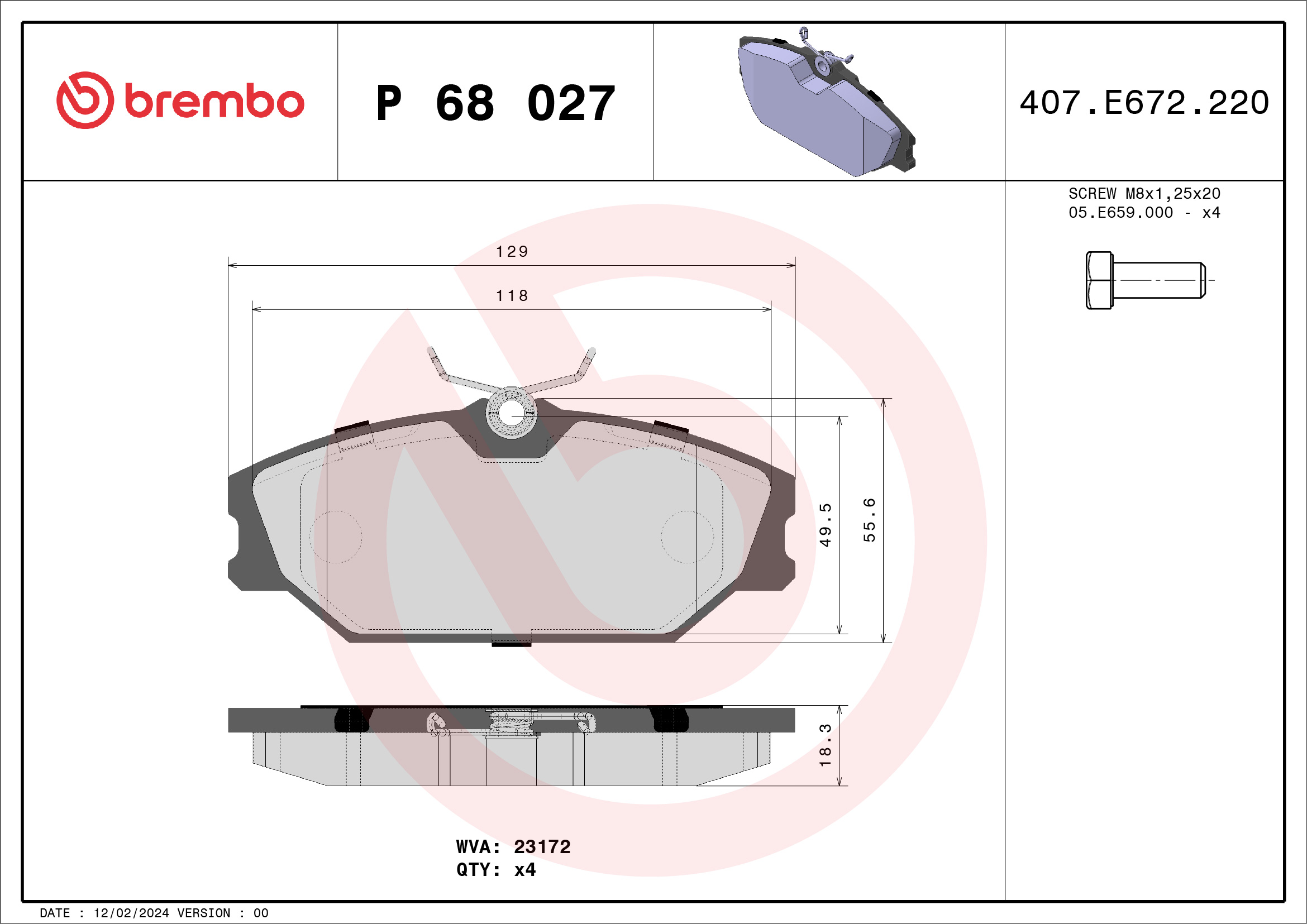 Brake Pad Set, disc brake - P 68 027 BREMBO