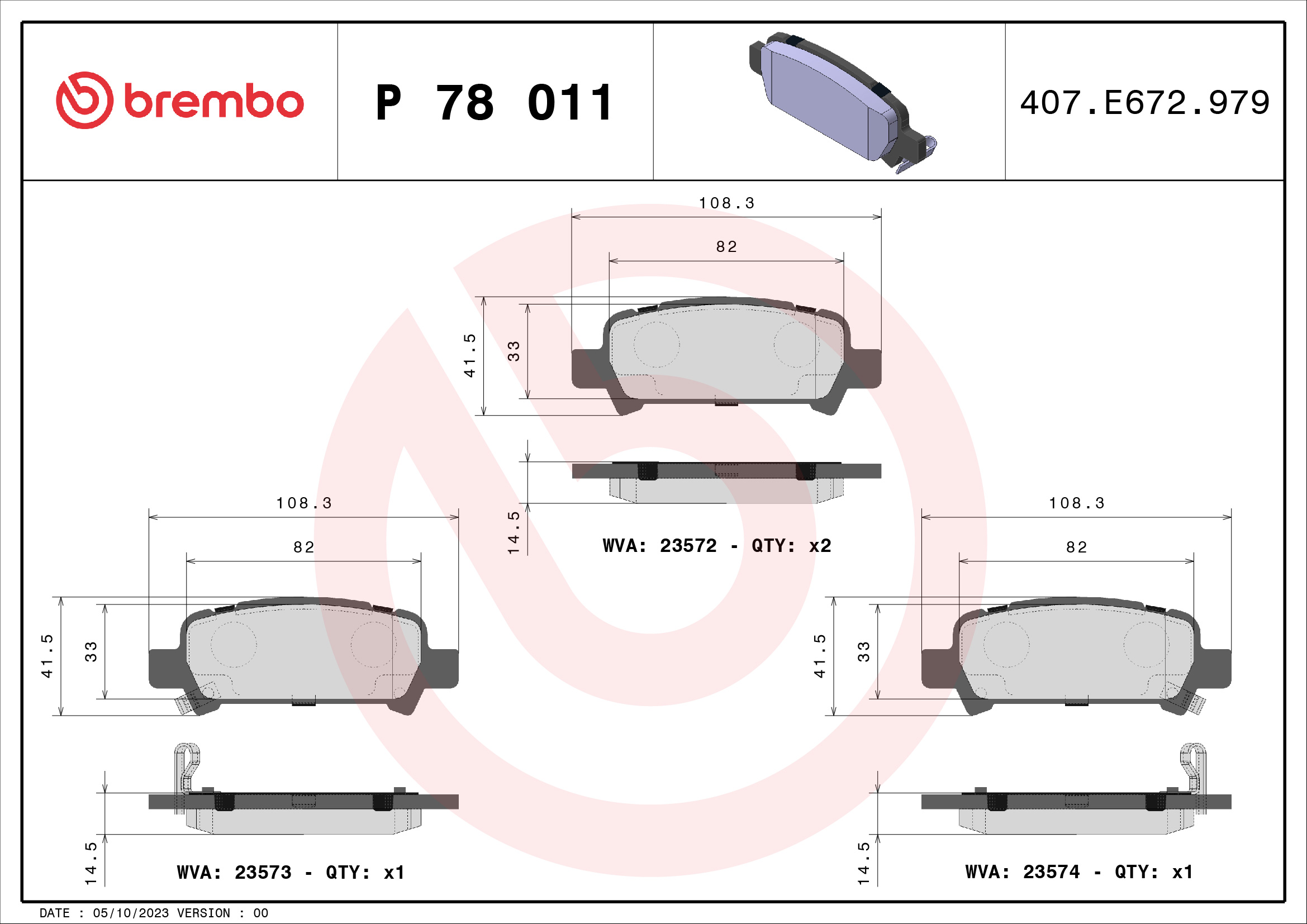 Brake Pad Set, disc brake - P 78 011 BREMBO