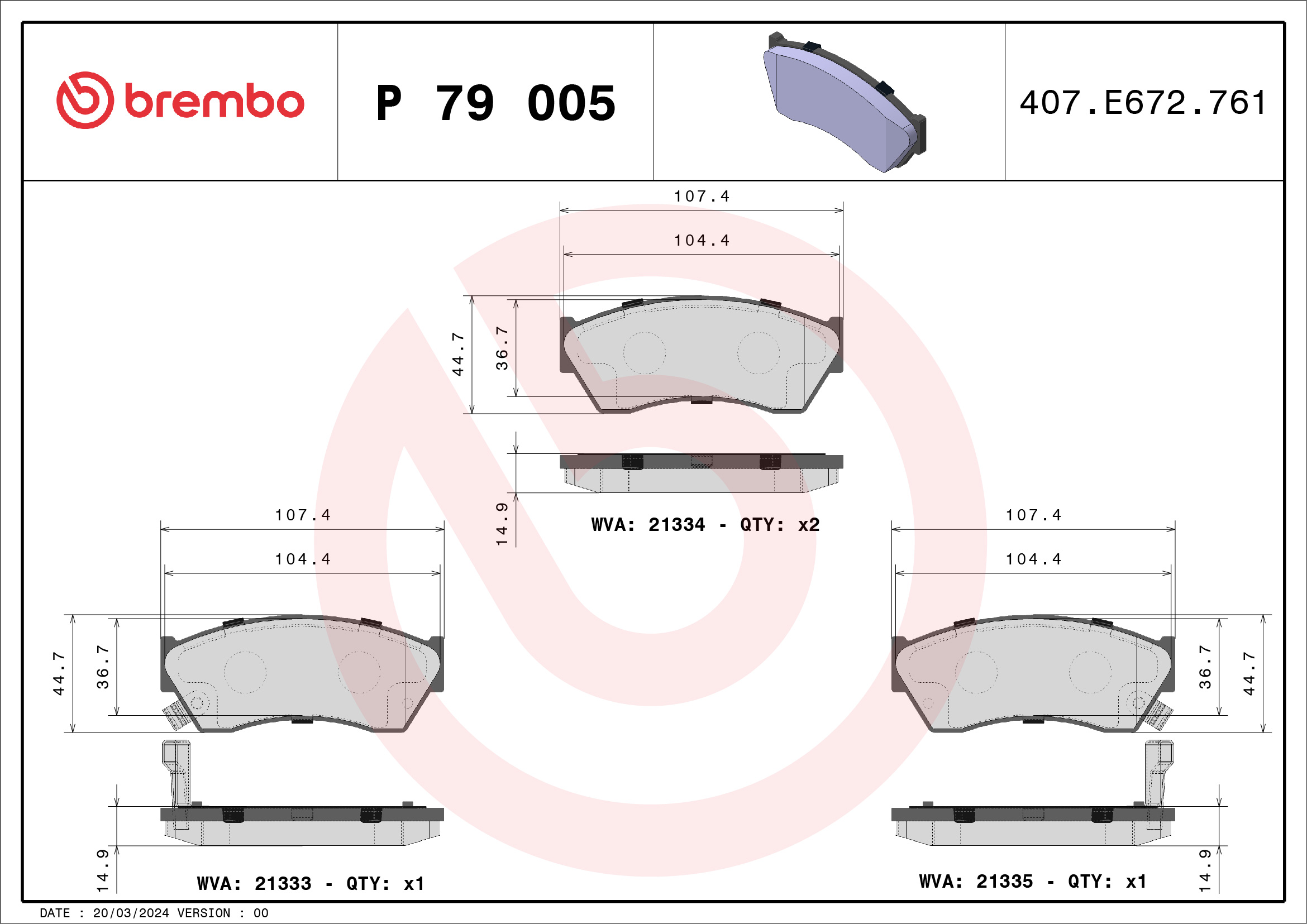 Brake Pad Set, disc brake - P 79 005 BREMBO