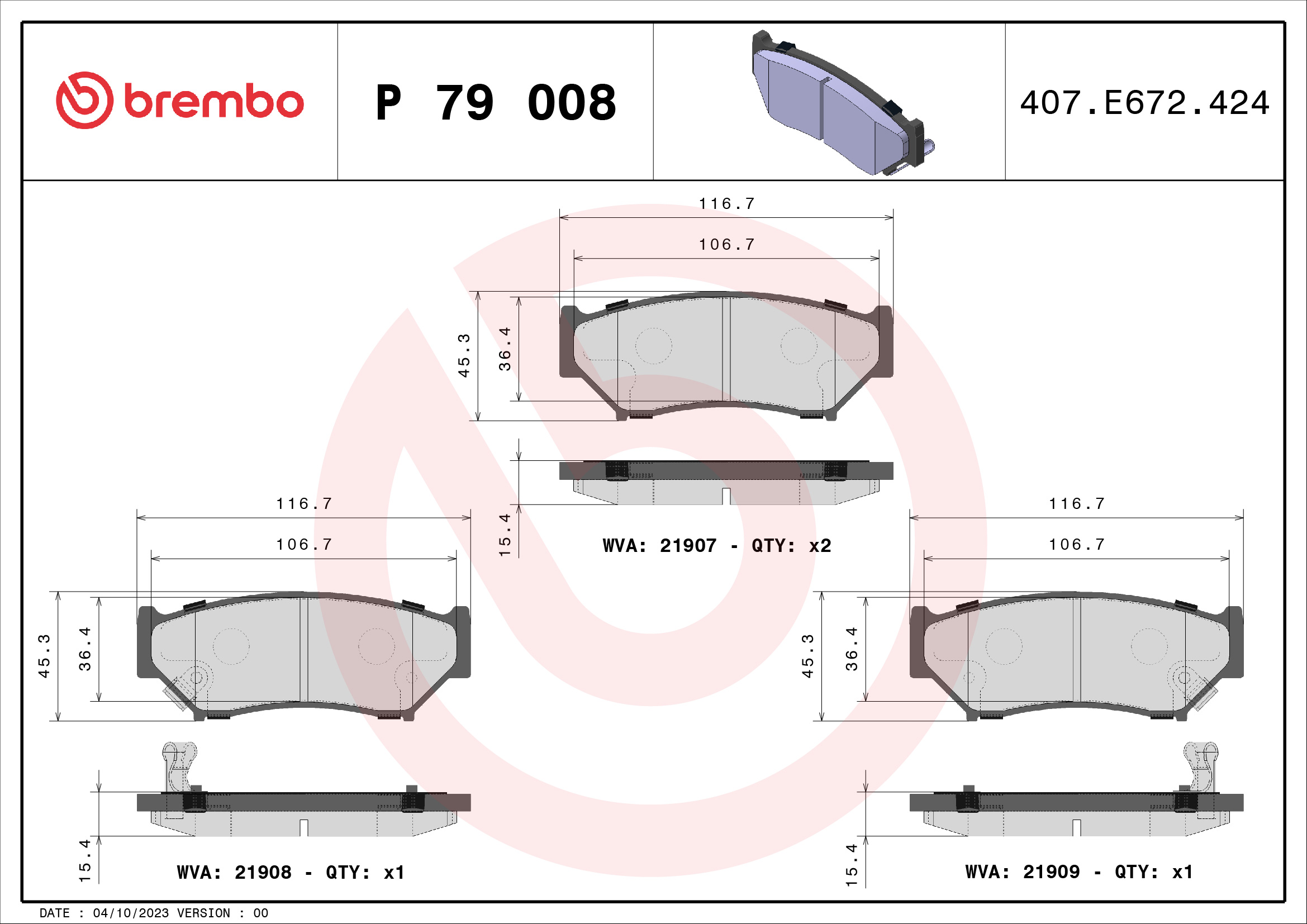 Комплект тормозных колодок, дисковый тормоз - P 79 008 BREMBO