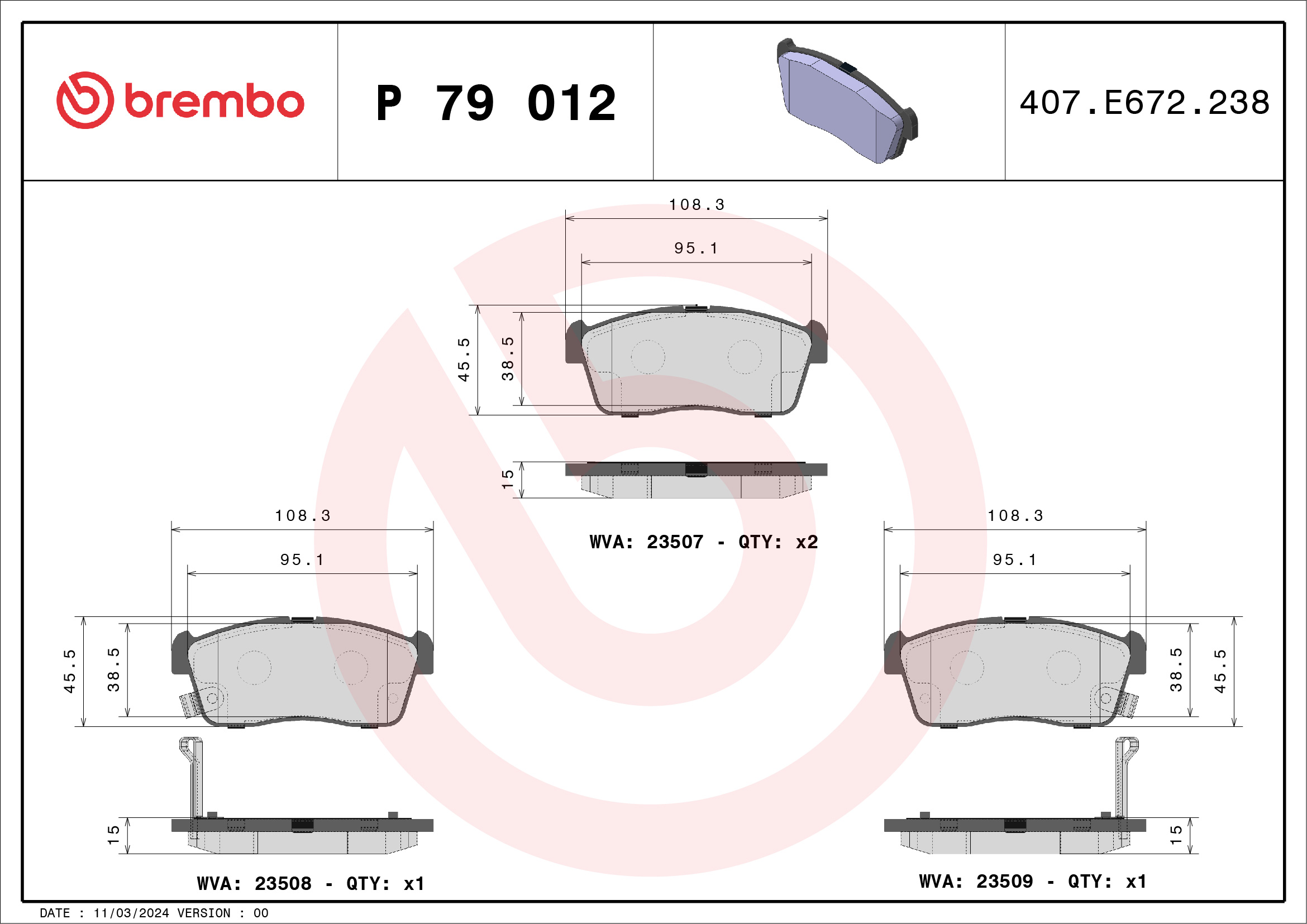 Brake Pad Set, disc brake - P 79 012 BREMBO