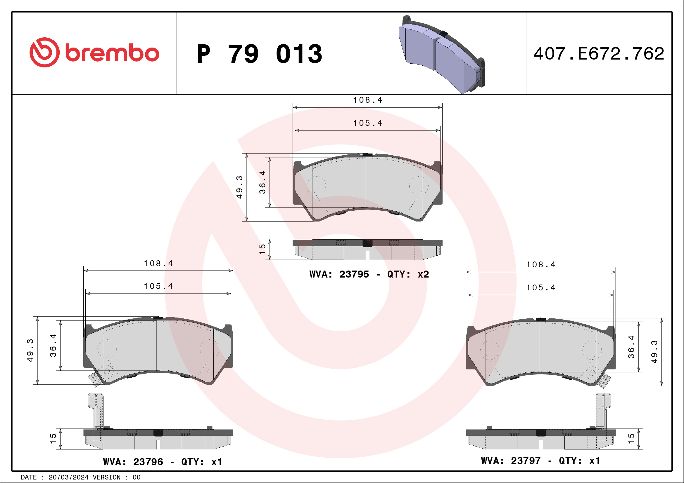 Kit pastiglie freno, Freno a disco - P 79 013 BREMBO