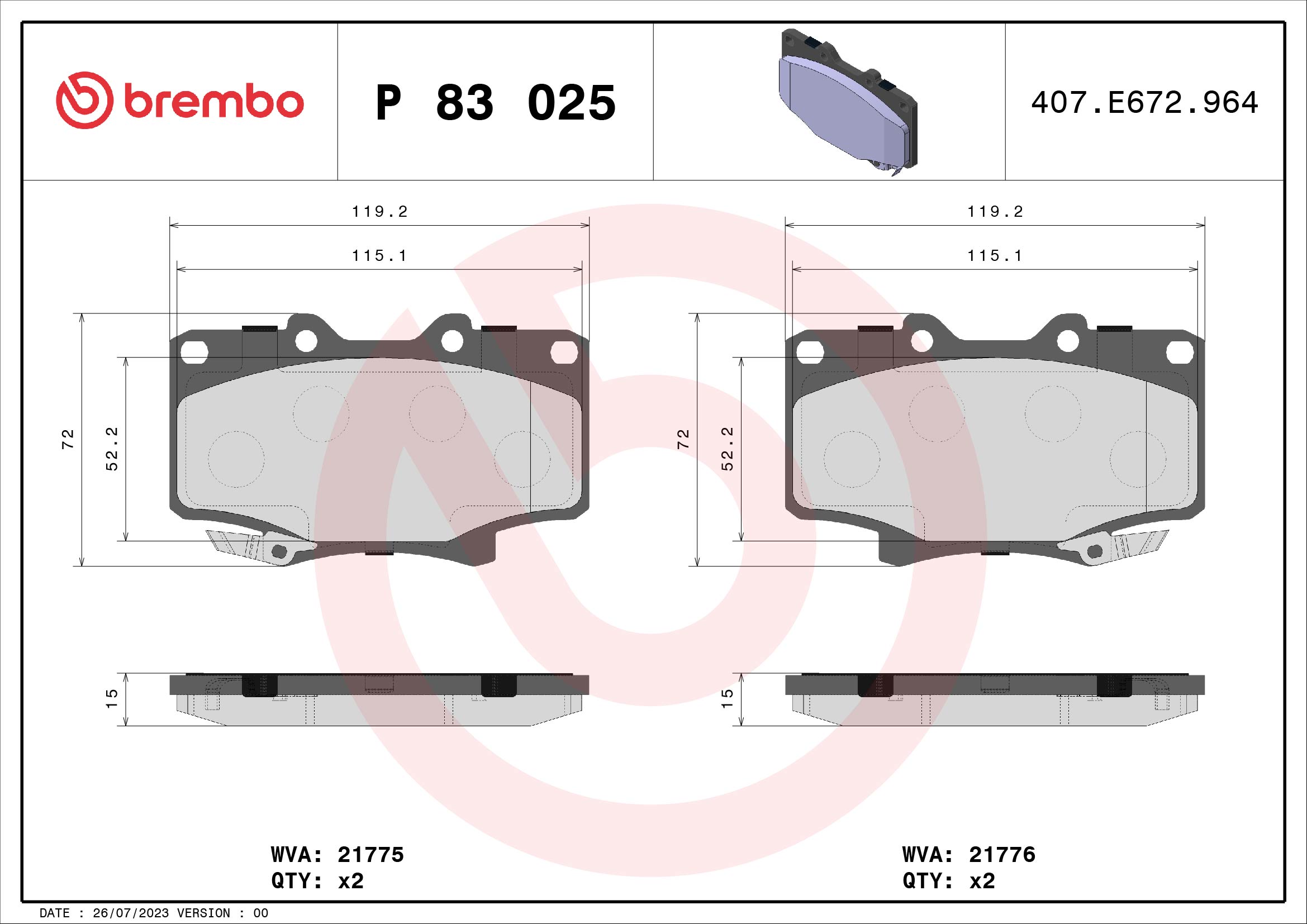 Kit pastiglie freno, Freno a disco - P 83 025 BREMBO