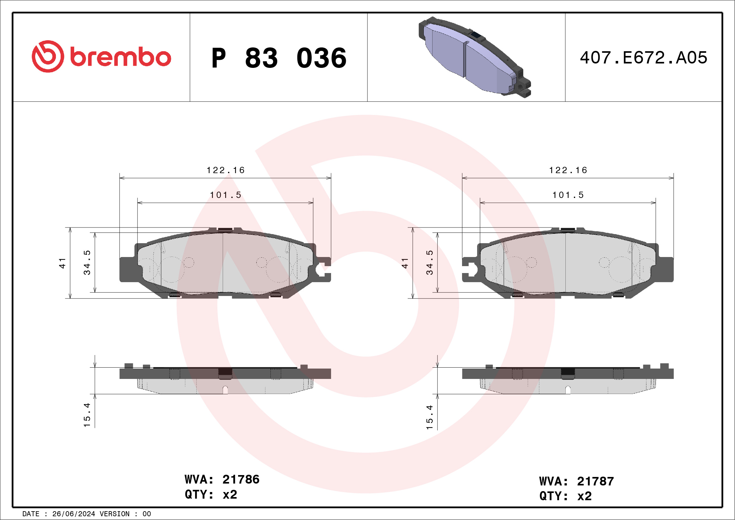 Brake Pad Set, disc brake - P 83 036 BREMBO