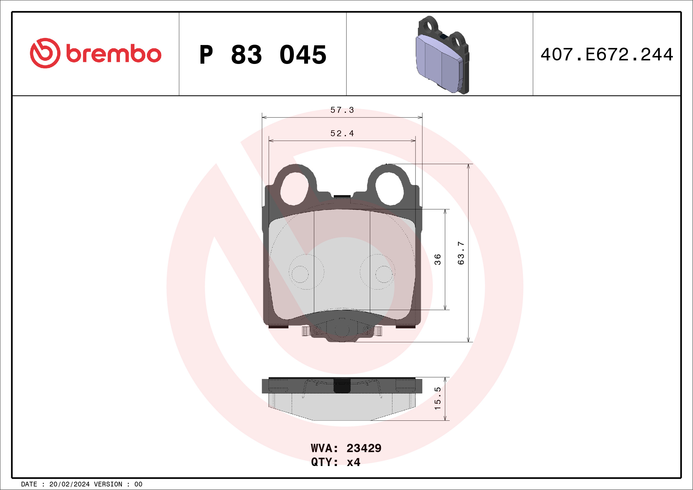 Комплект тормозных колодок, дисковый тормоз - P 83 045 BREMBO
