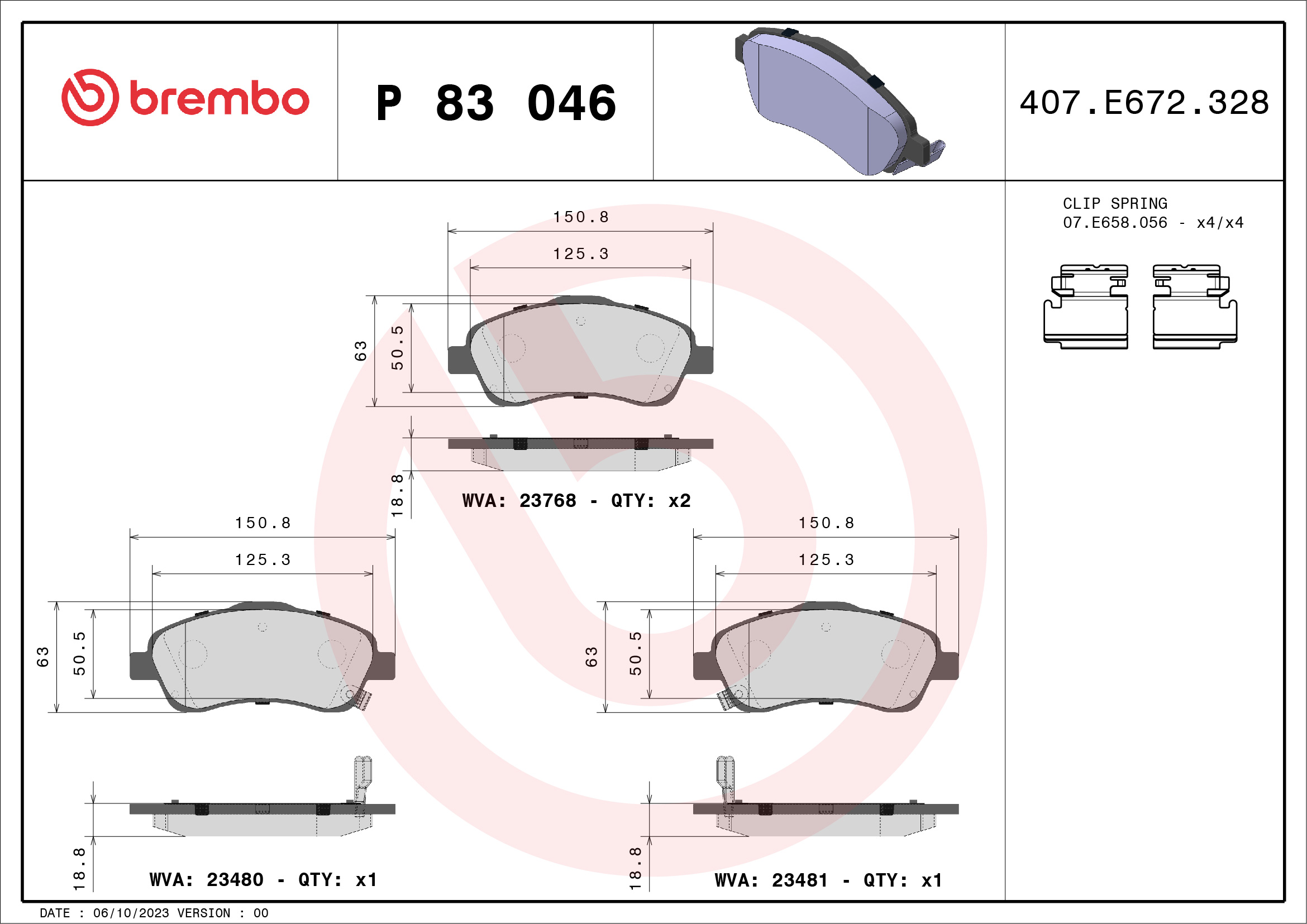 Brake Pad Set, disc brake - P 83 046 BREMBO