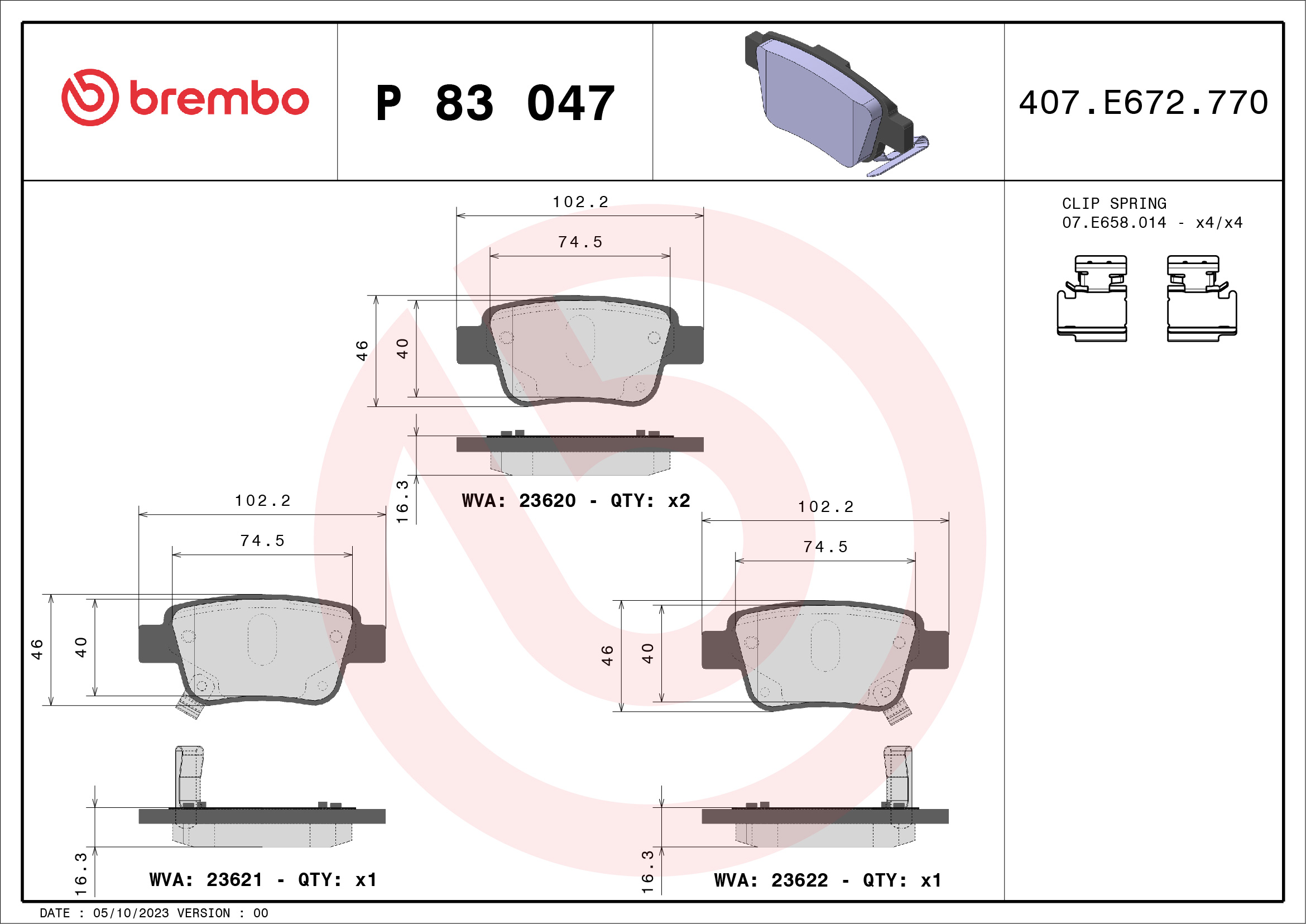 Bremsbelagsatz, Scheibenbremse - P 83 047 BREMBO