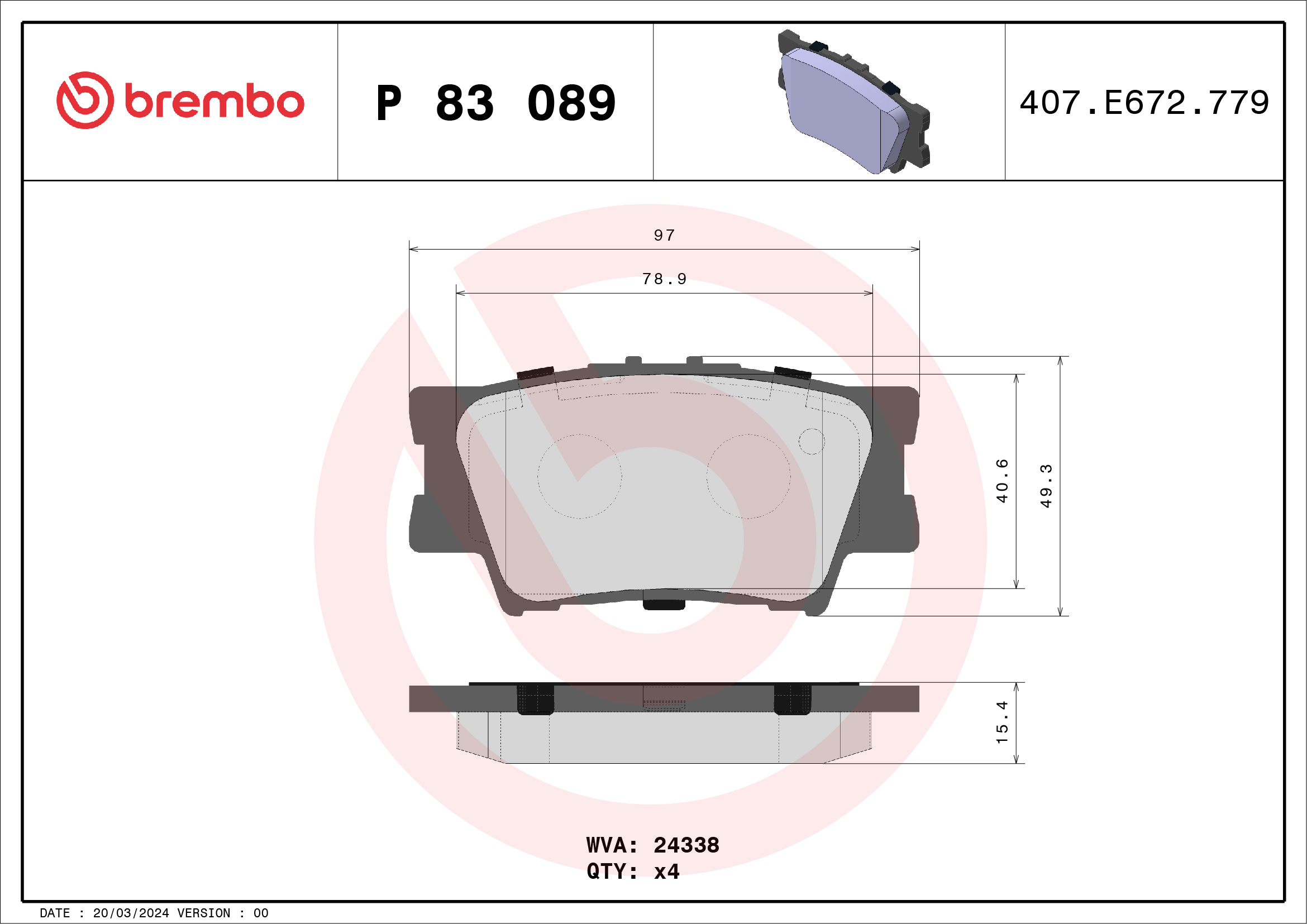 Brake Pad Set, disc brake - P 83 089 BREMBO
