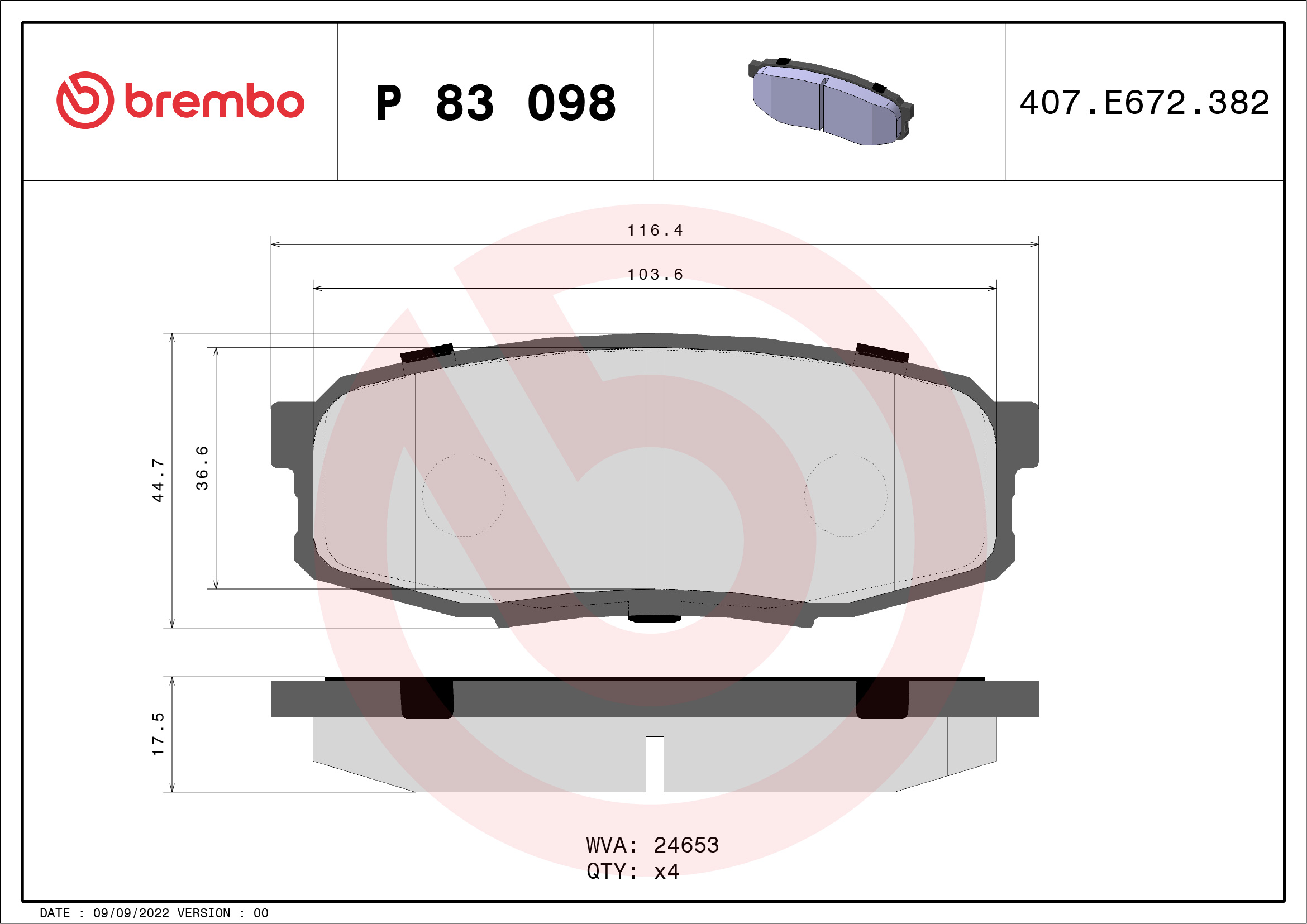 Kit pastiglie freno, Freno a disco - P 83 098 BREMBO