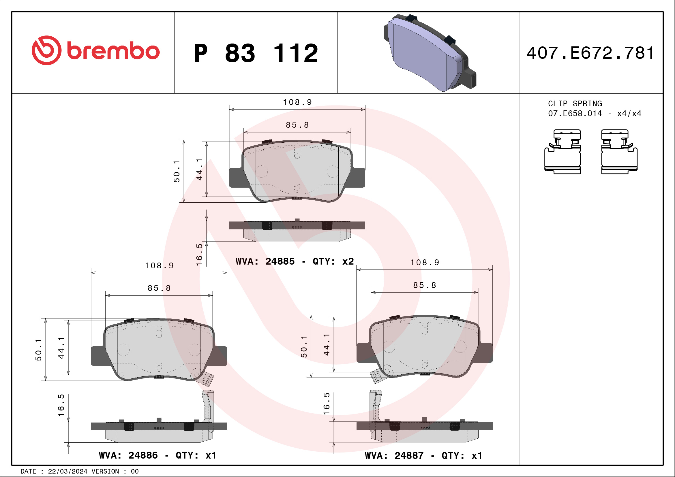 Brake Pad Set, disc brake - P 83 112 BREMBO