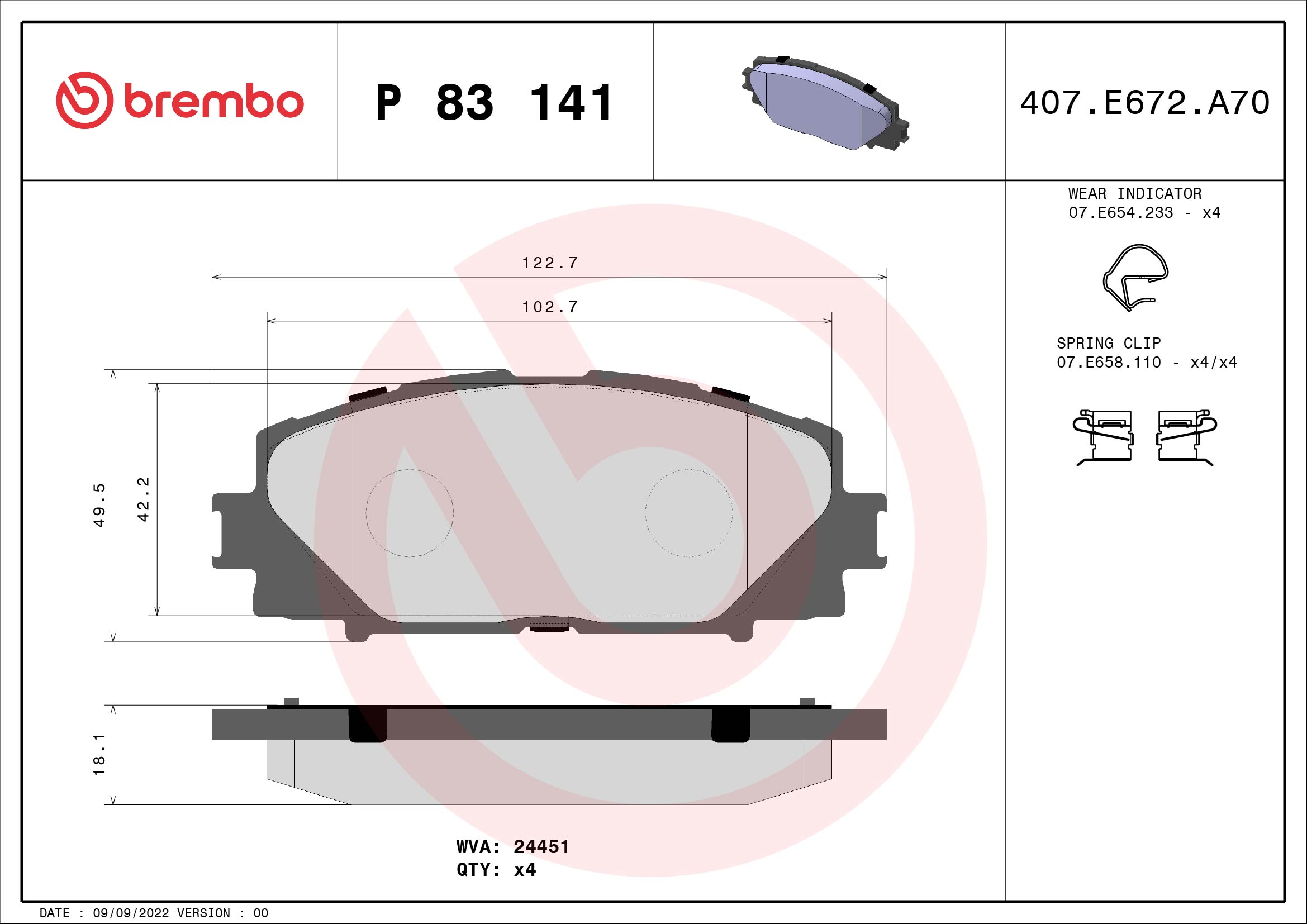 Brake Pad Set, disc brake - P 83 141 BREMBO
