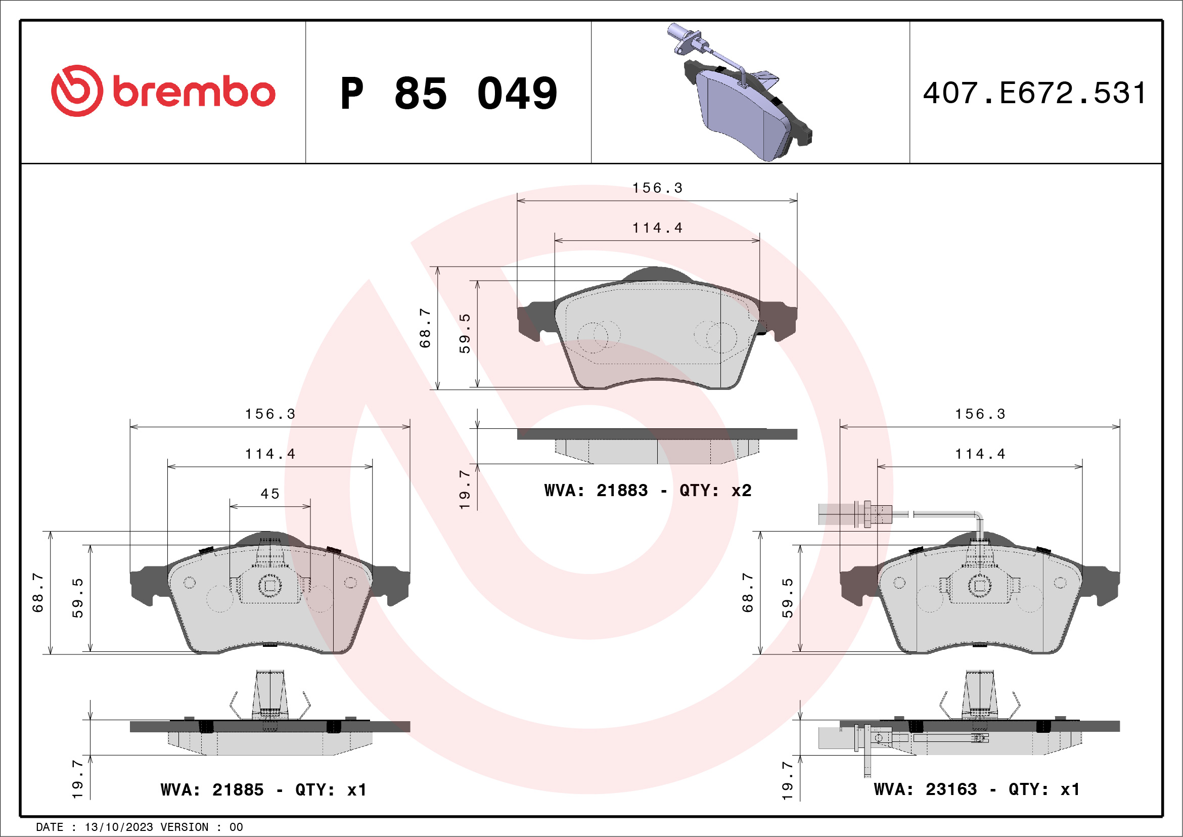 Brake Pad Set, disc brake - P 85 049 BREMBO
