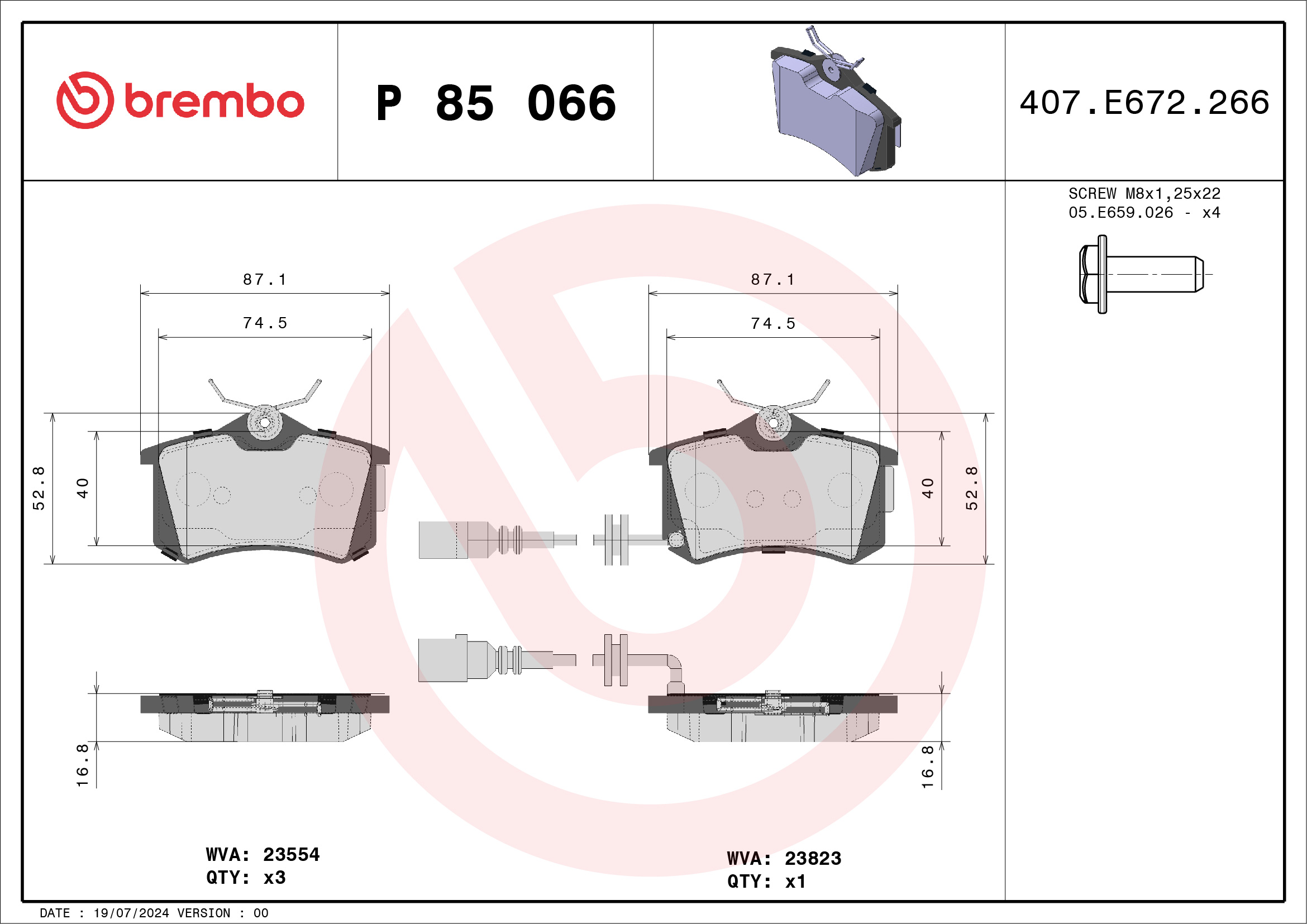 Kit pastiglie freno, Freno a disco - P 85 066 BREMBO