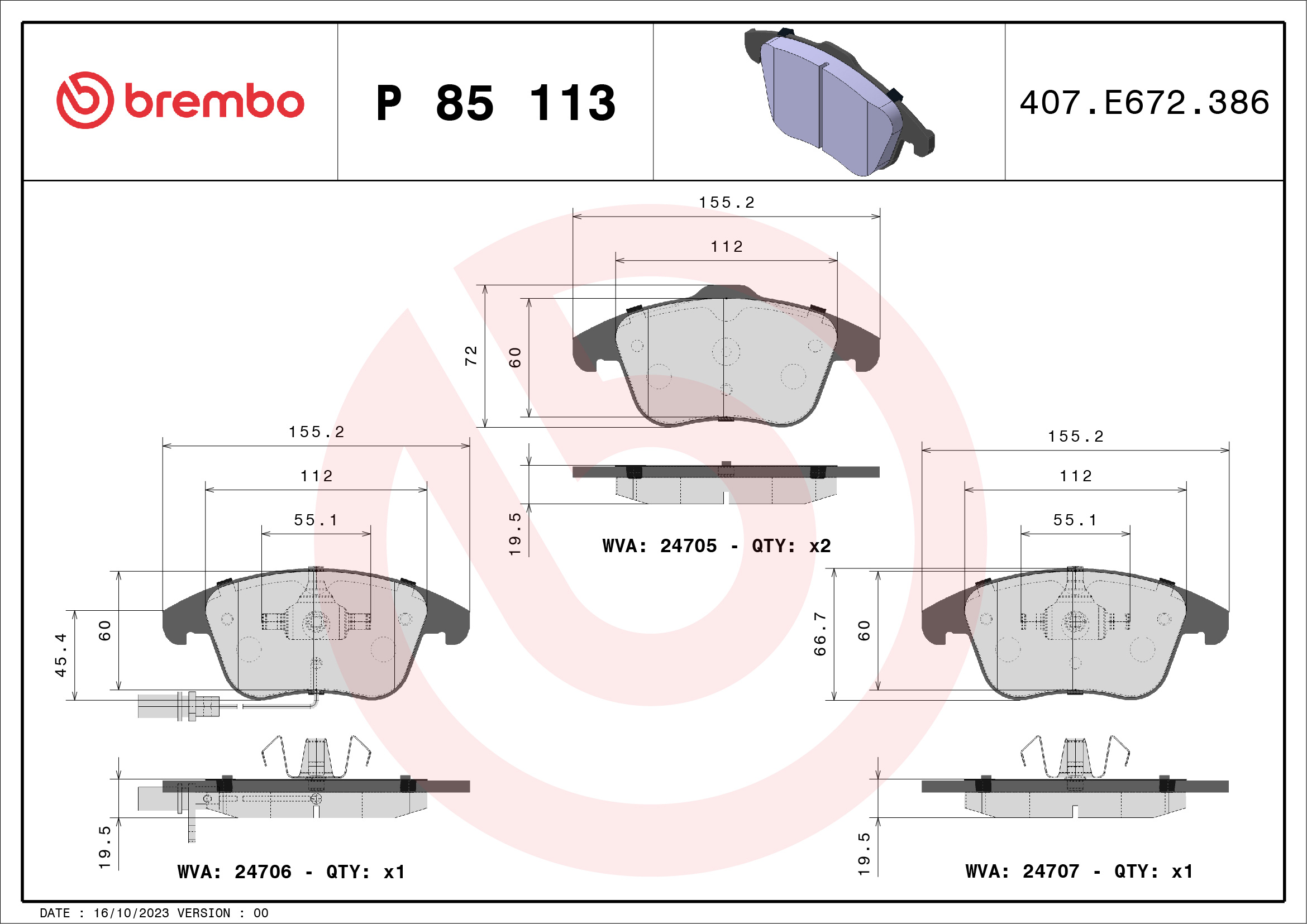 Kit pastiglie freno, Freno a disco - P 85 113 BREMBO