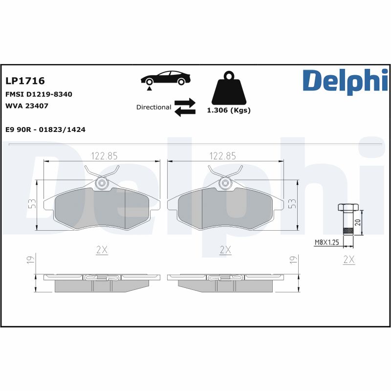 Комплект тормозных колодок, дисковый тормоз - LP1716 DELPHI