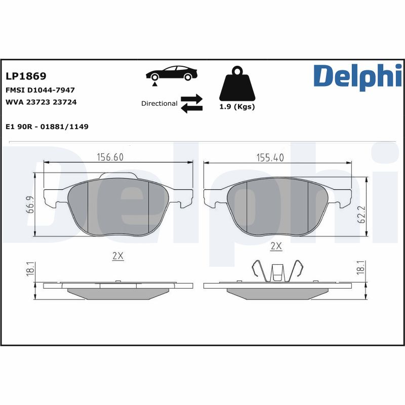 Brake Pad Set, disc brake - LP1869 DELPHI