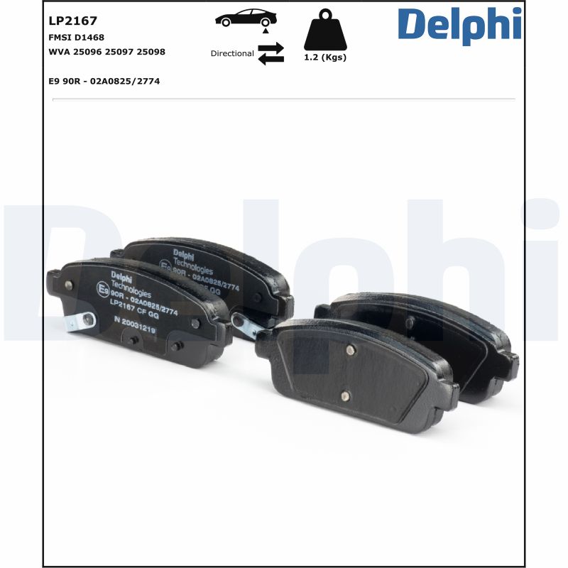Комплект тормозных колодок, дисковый тормоз - LP2167 DELPHI