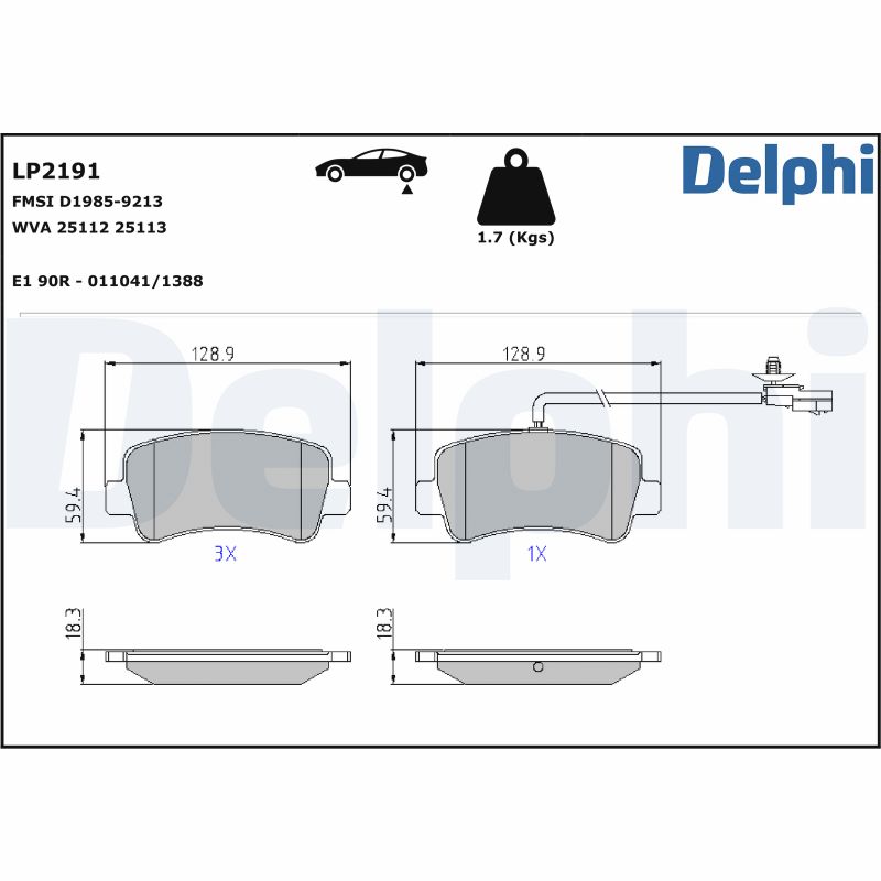 Комплект тормозных колодок, дисковый тормоз - LP2191 DELPHI