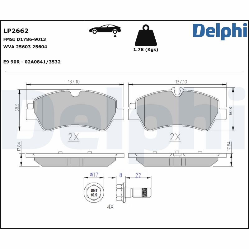 Bremsbelagsatz, Scheibenbremse - LP2662 DELPHI