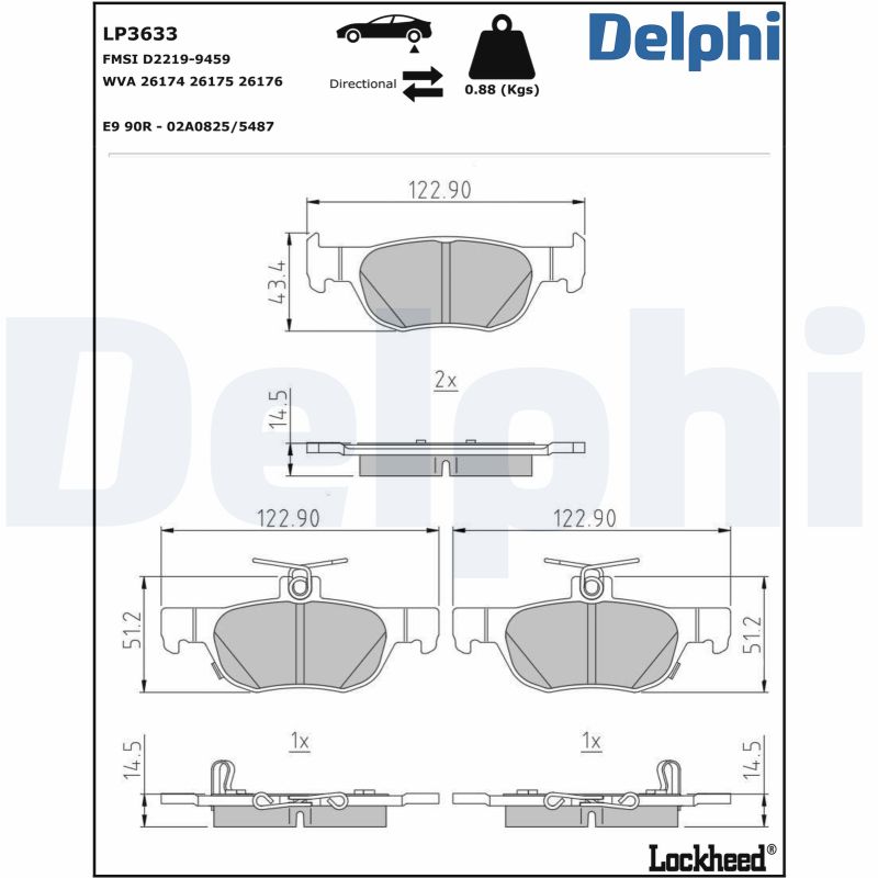 Bremsbelagsatz, Scheibenbremse - LP3633 DELPHI