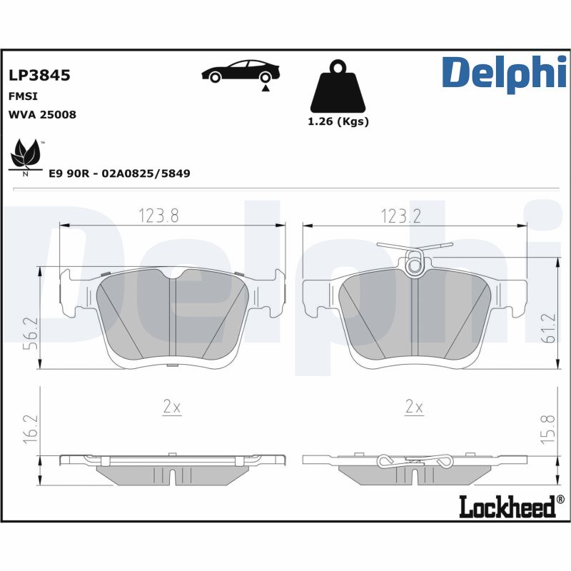 Kit pastiglie freno, Freno a disco - LP3845 DELPHI