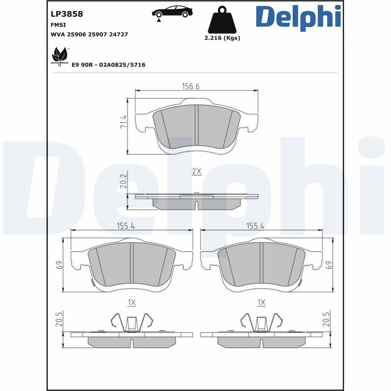 Комплект тормозных колодок, дисковый тормоз - LP3858 DELPHI