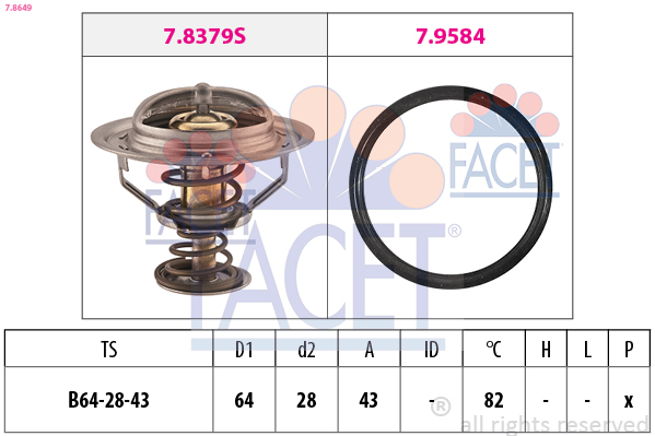 Thermostat, coolant - 7.8649 FACET