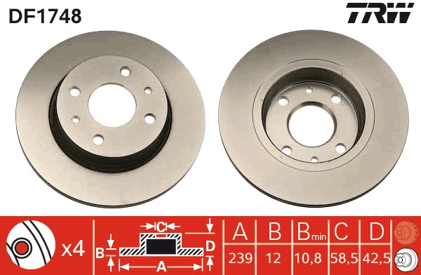 Brake Disc - DF1748 TRW