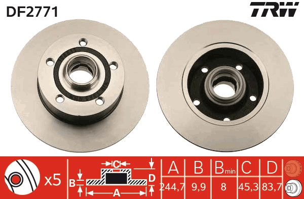 Brake Disc - DF2771 TRW