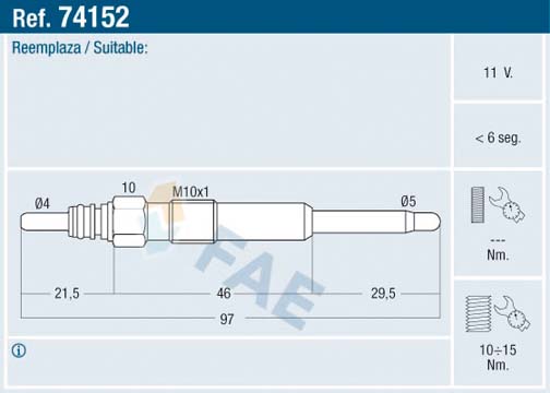 Свеча накаливания - 74152 FAE