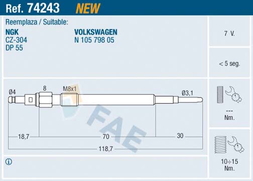 Свеча накаливания - 74243 FAE