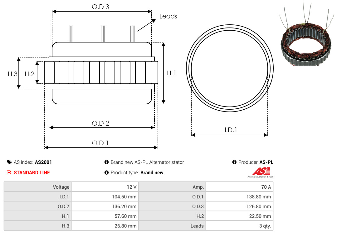 Stator, alternator - AS2001 AS-PL