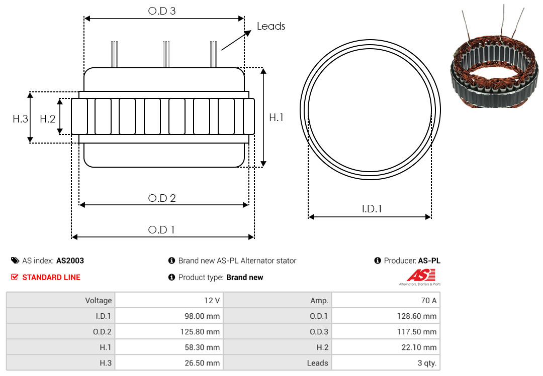 Stator, alternator - AS2003 AS-PL
