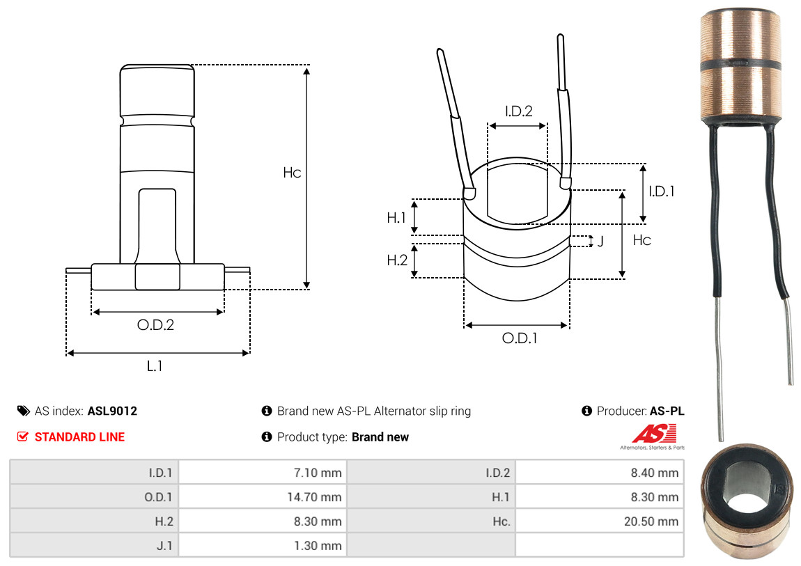 Slip Ring, alternator - ASL9012 AS-PL