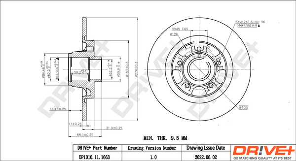 Bremsscheibe - DP1010.11.1663 Dr!ve+